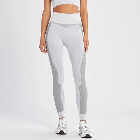 MP moteriškos kontrastinės briaunotos „Contrast Rib Seamless“ tamprės – Balta/juoda