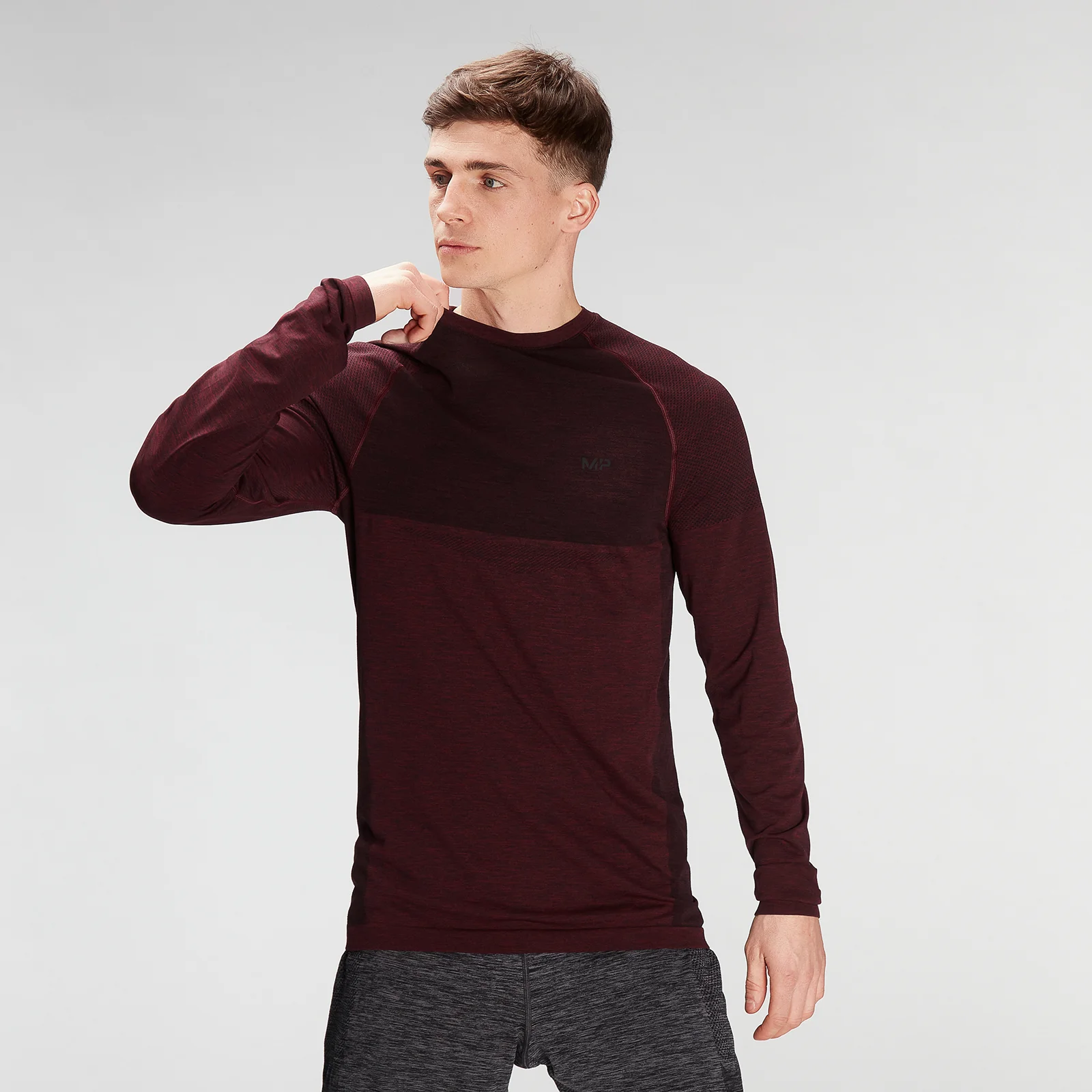 MP Men's Essential Seamless Long Sleeve Top- Washed Oxblood Marl - XXS vaizdas 1