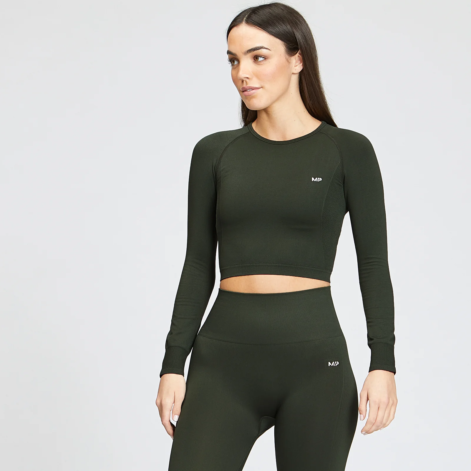 MP Women's Shape Seamless Long Sleeve Crop Top - Vine Leaf - XXS vaizdas 1