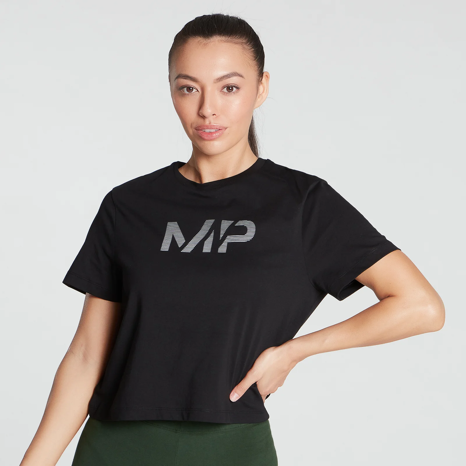 MP Women's Gradient Line Graphic Crop T-shirt- Black - XXS vaizdas 1