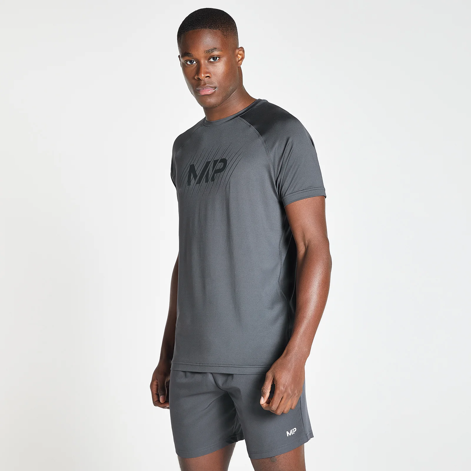 MP Men's Linear Line Graphic Essentials Training Short Sleeve T-Shirt - Gun Metal - XXS vaizdas 1