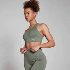 MP moteriška asimetrinė briaunota „Tempo Seamless“ liemenėlė – Samanų žalia - Size XXL