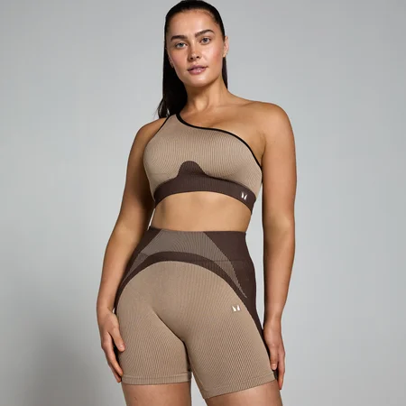 MP moteriška kontrastinė briaunota „Contrast Rib Seamless“ liemenėlė – Kašmyro/espresso