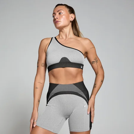 MP moteriška kontrastinė briaunota „Contrast Rib Seamless“ liemenėlė – Juoda/pilka