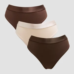 MP moteriškos vidutinio aukščio tamprės (3 pakuotės) - Deep Chocolate/Brown/Warm Cream - Size XS