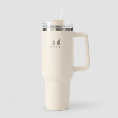 Myprotein Metalinis Butelis su Šoniniu Rankenėliu ir Šiaudeliu 1200ml - Natūrali Kreminė