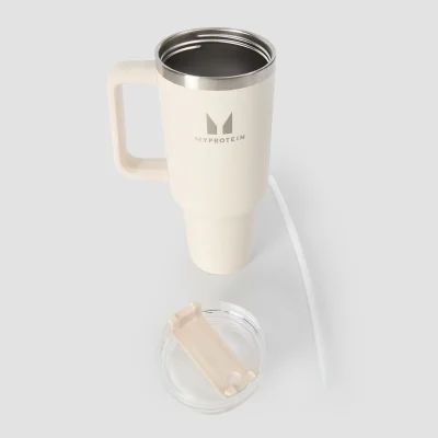 Myprotein Metalinis Butelis su Šoniniu Rankenėliu ir Šiaudeliu 1200ml - Natūrali Kreminė vaizdas 6