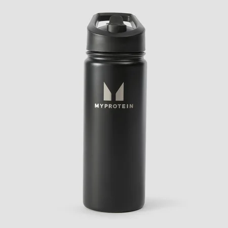 „Myprotein“ perdirbto metalo gertuvė su atlenkiamu šiaudeliu, 500 ml – juoda
