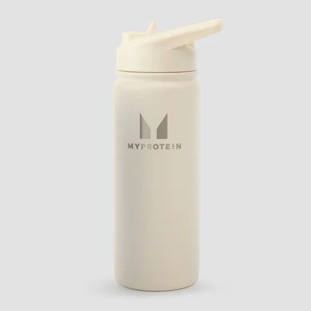 „Myprotein“ perdirbto metalo gertuvė su atlenkiamu šiaudeliu, 500 ml – natūralios kreminės spalvos