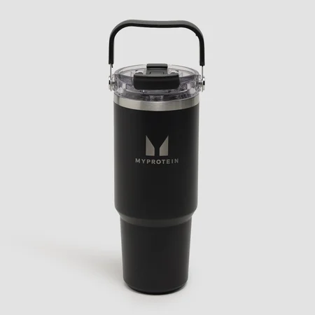 Myprotein perdirbto metalo butelis su viršutine rankena ir šiaudeliu 900ml - Juodas