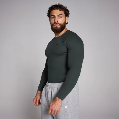 MP vyriški „Origin Ribbed Muscle Fit“ marškinėliai ilgomis rankovėmis - Bluki juoda