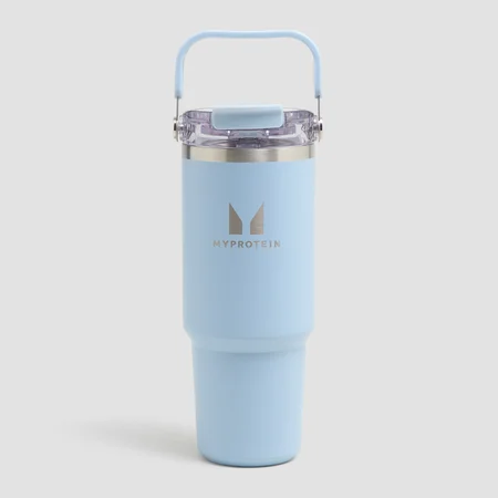 Myprotein perdirbto metalo vandens butelis su rankena ir šiaudeliu 900 ml - Šviesiai mėlynas