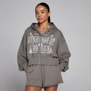 Moterų Lift Graphic Lifestyle Džemperis su Užtrauktuku ir Gobtuvu - Tamsiai Rudas - Size S