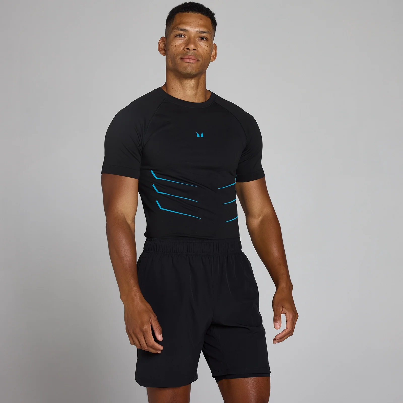 Lift raumenų kirpimo be siūlių marškinėliai - išblukusi juoda/galia mėlyna - M vaizdas 1