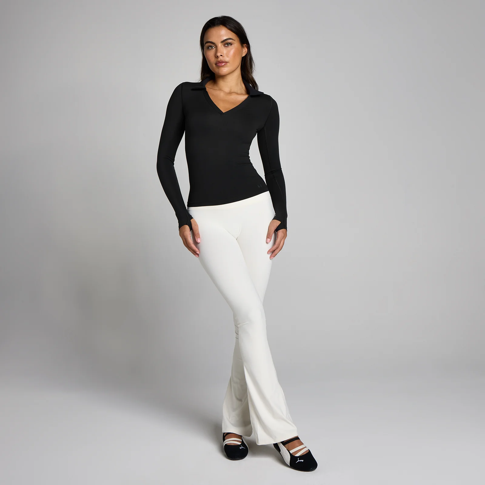 MP Moterų Tempo Long Sleeve Collared Top - Juoda - M vaizdas 3