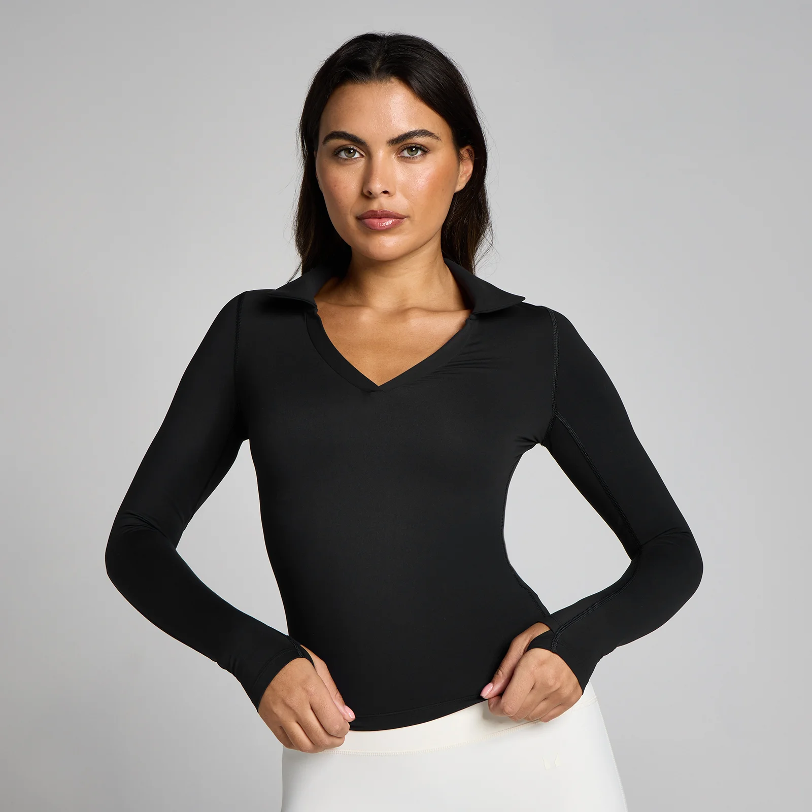 MP Moterų Tempo Long Sleeve Collared Top - Juoda - M vaizdas 1