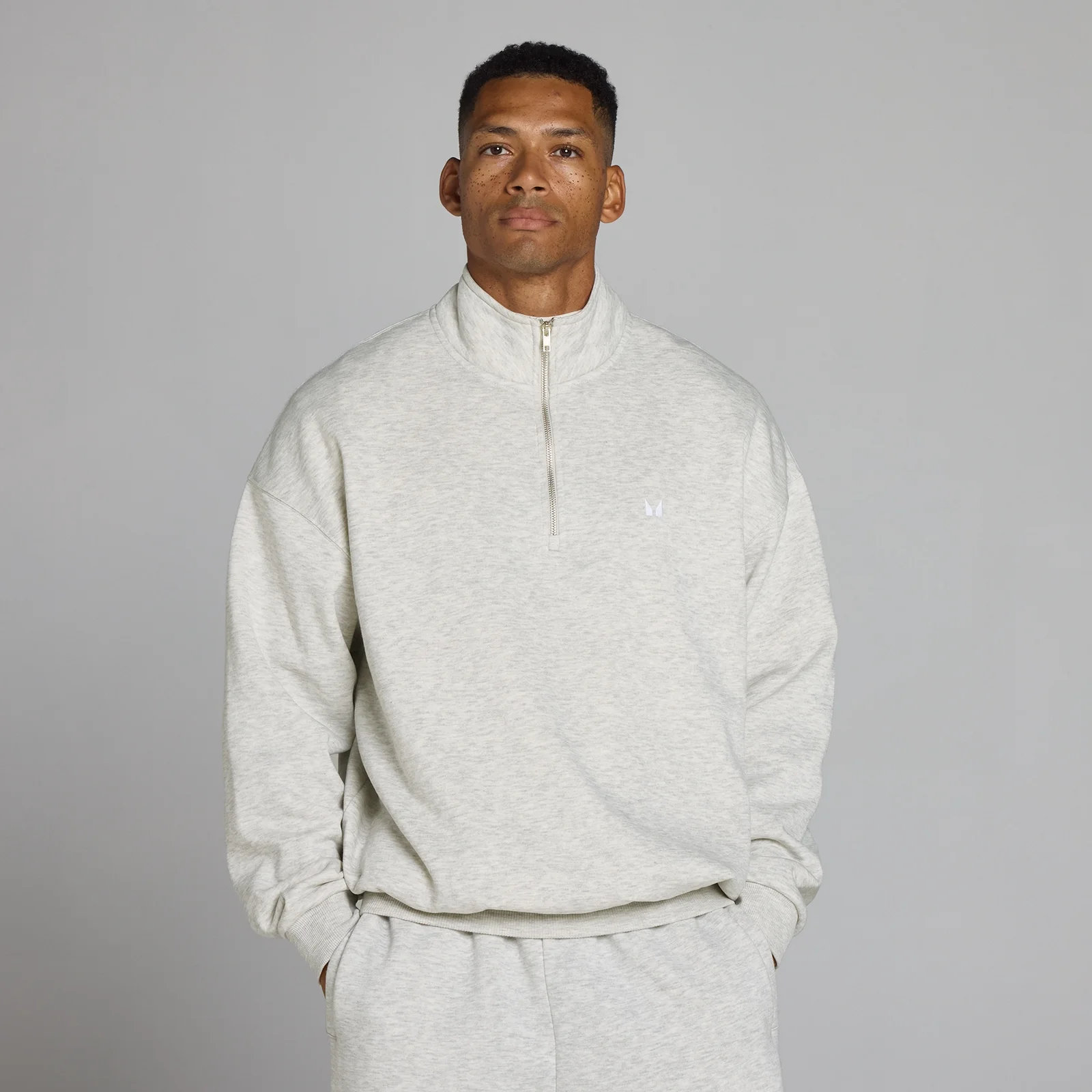 MP Men's Rest Day Oversized 1/4 Zip - Light Grey Marl - M vaizdas 1