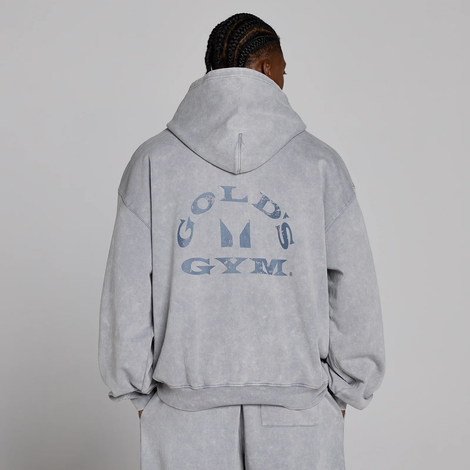 MP X Gold's Vyrų Washed Graphic Oversized Džemperis su Gobtuvu - Steel Blue - L vaizdas 4