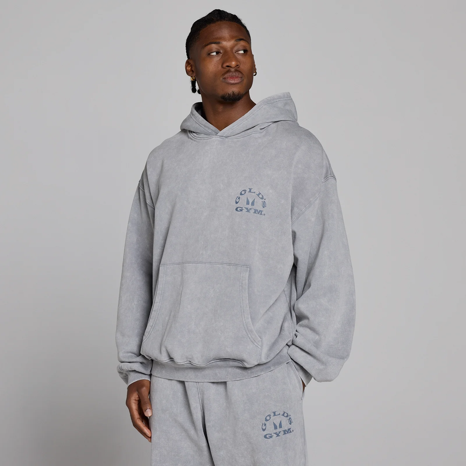 MP X Gold's Vyrų Washed Graphic Oversized Džemperis su Gobtuvu - Steel Blue - L vaizdas 3
